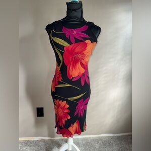 90s Cache black floral midi length dress